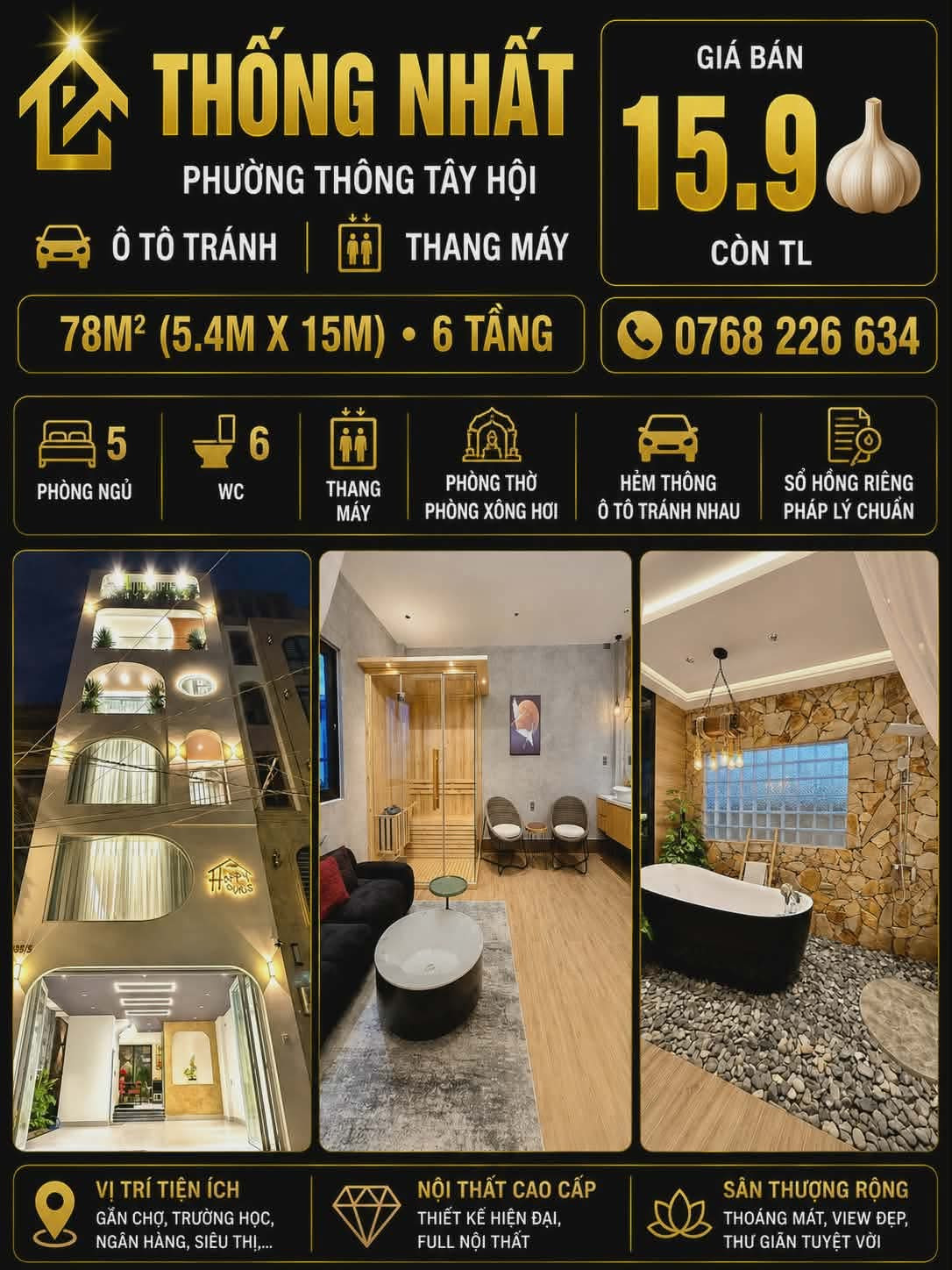 THỐNG NHẤT, PHƯỜNG THÔNG TÂY HỘI. Ô TÔ TRÁNH. THANG MÁY. 78M². 6 TẦNG. 💰15.9🧄 CÒN TL
💰15.9🧄 Còn thương lượng
📱0768 226 634