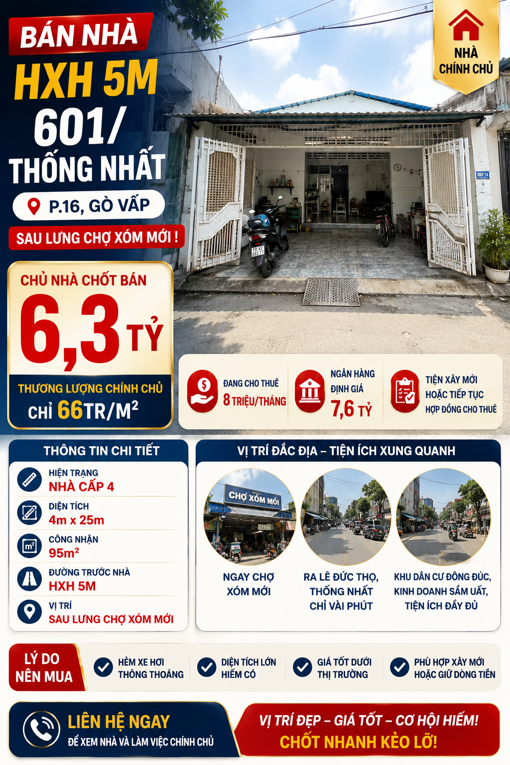 NGỘP BANK BÁN GẤP HXH 601 THỐNG NHẤT P16 4X25 CN95M2 CHỈ 66TR/M2, ĐCT 10TR/THG, GIÁ 6,3 TỶ TL