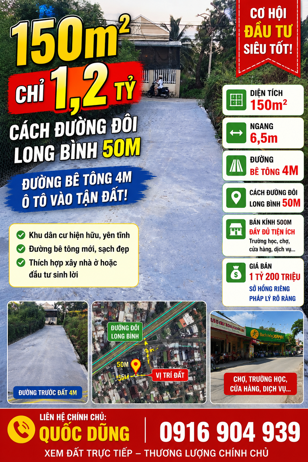 🏡 CHỈ 1,2 TỶ SỞ HỮU NGAY LÔ ĐẤT 150M² GẦN ĐƯỜNG ĐÔI LONG BÌNH!