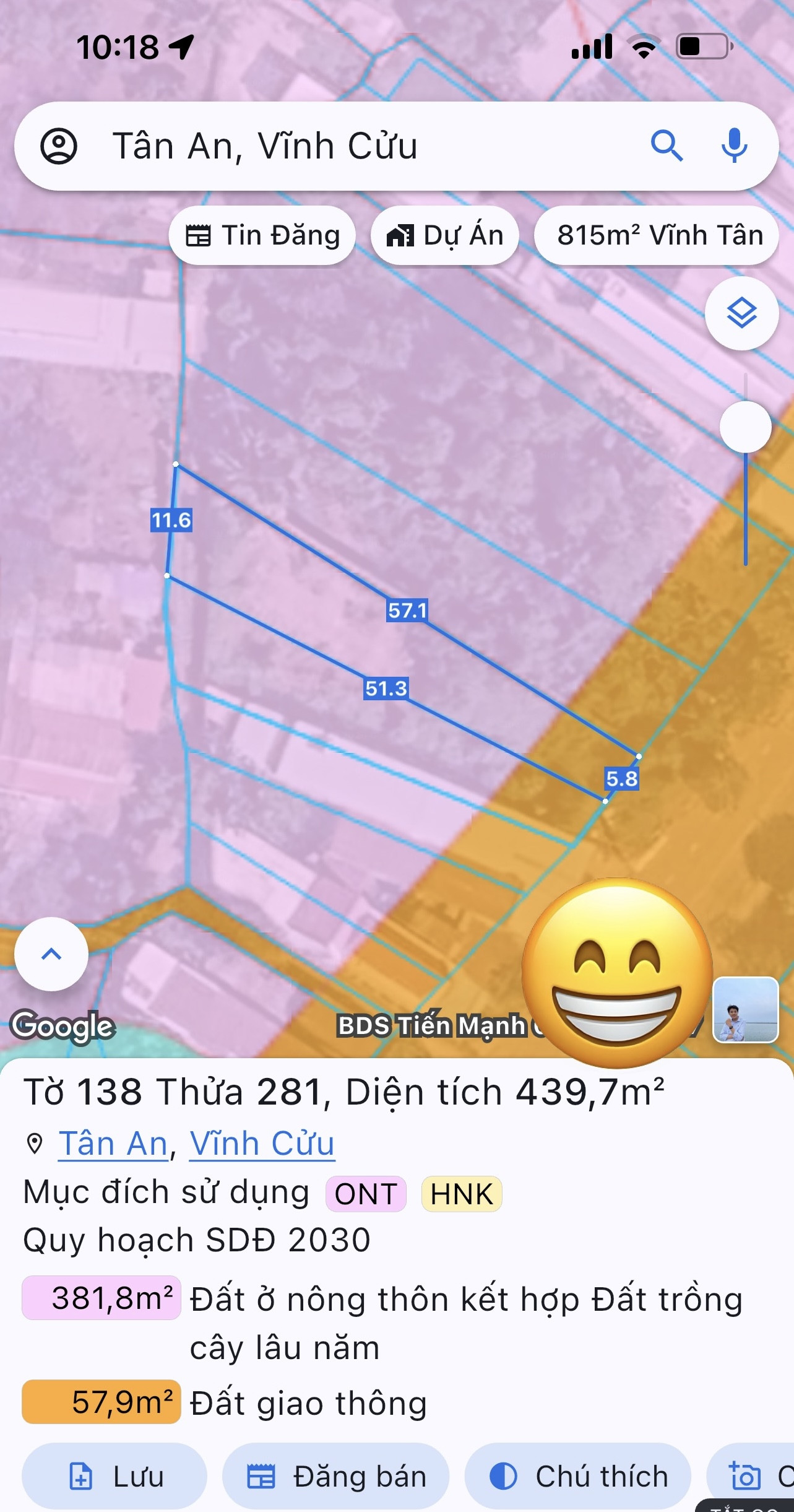 Bán  Đất có 2 mặt tiền: mặt tiền tl 767 dài 5,8m, mở hậu 11m hậu có đường nhựa 3m.