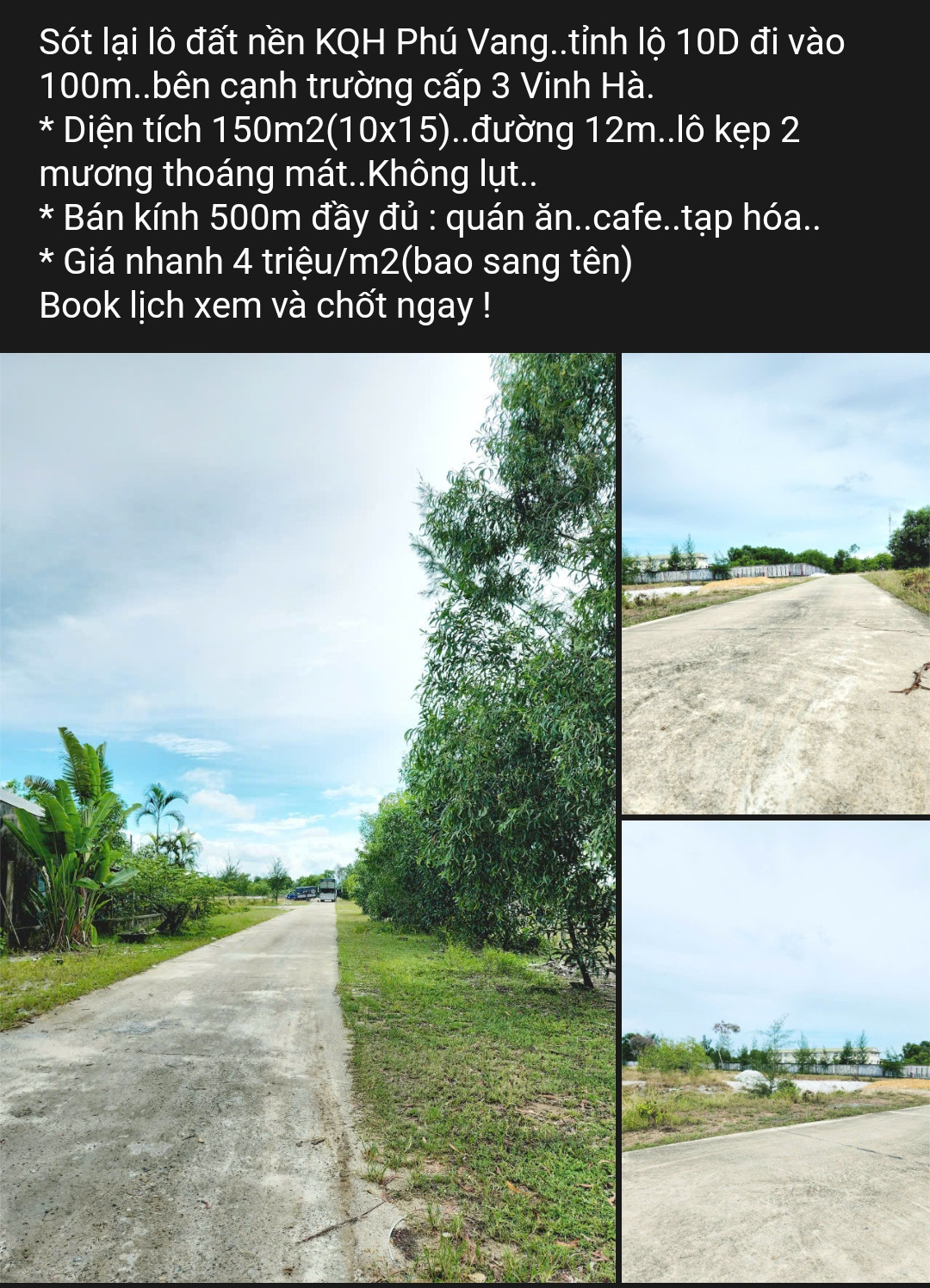 Hạ giá bán nhanh đất nền KQH Phú Vang bên cạnh trường cấp 3 Vinh Hà