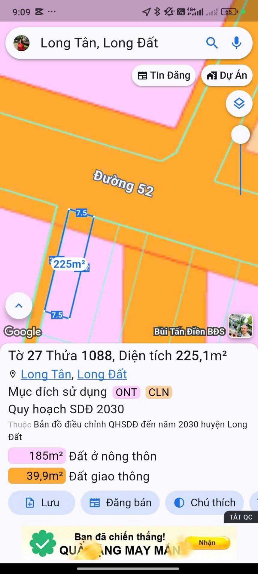 ĐẤT MẶT TIỀN TỈNH LỘ 52 - LONG TÂN - GIÁ ĐẦU TƯ CỰC TỐT!