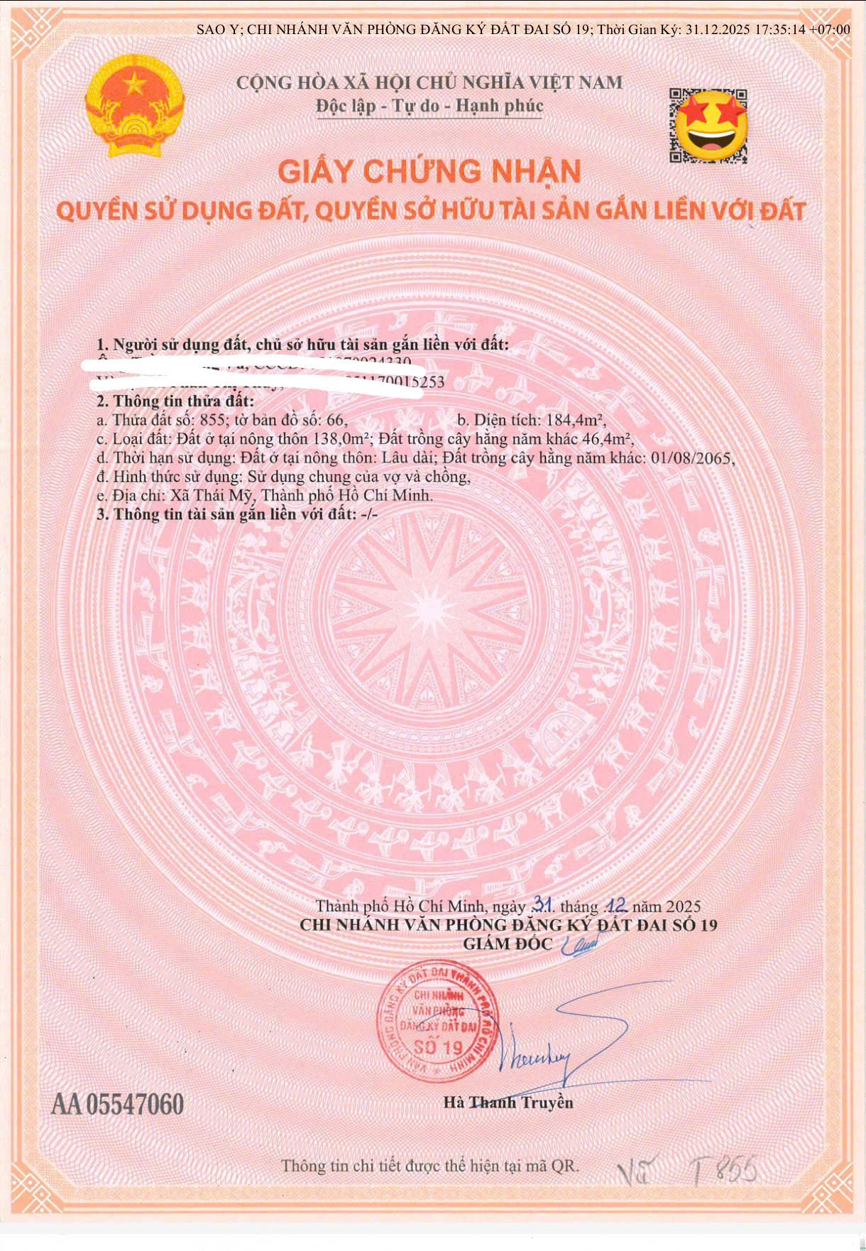 Bán đất Mặt tiền Đường Tỉnh Lộ 7, Xã Thái Mỹ, Củ Chi, TP HCM. Pháp lý chuẩn sổ hồng riêng