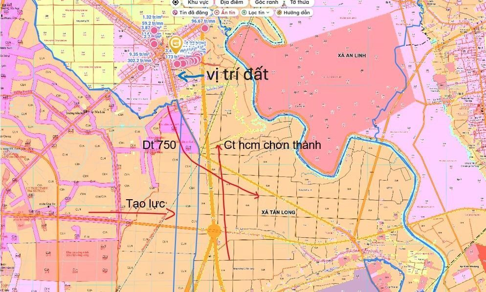 Bán đất chính chủ ở tân long, mặt tiền dt750. Thuận lợi kinh doanh mua bán. Làm trạm xạc xe điện.