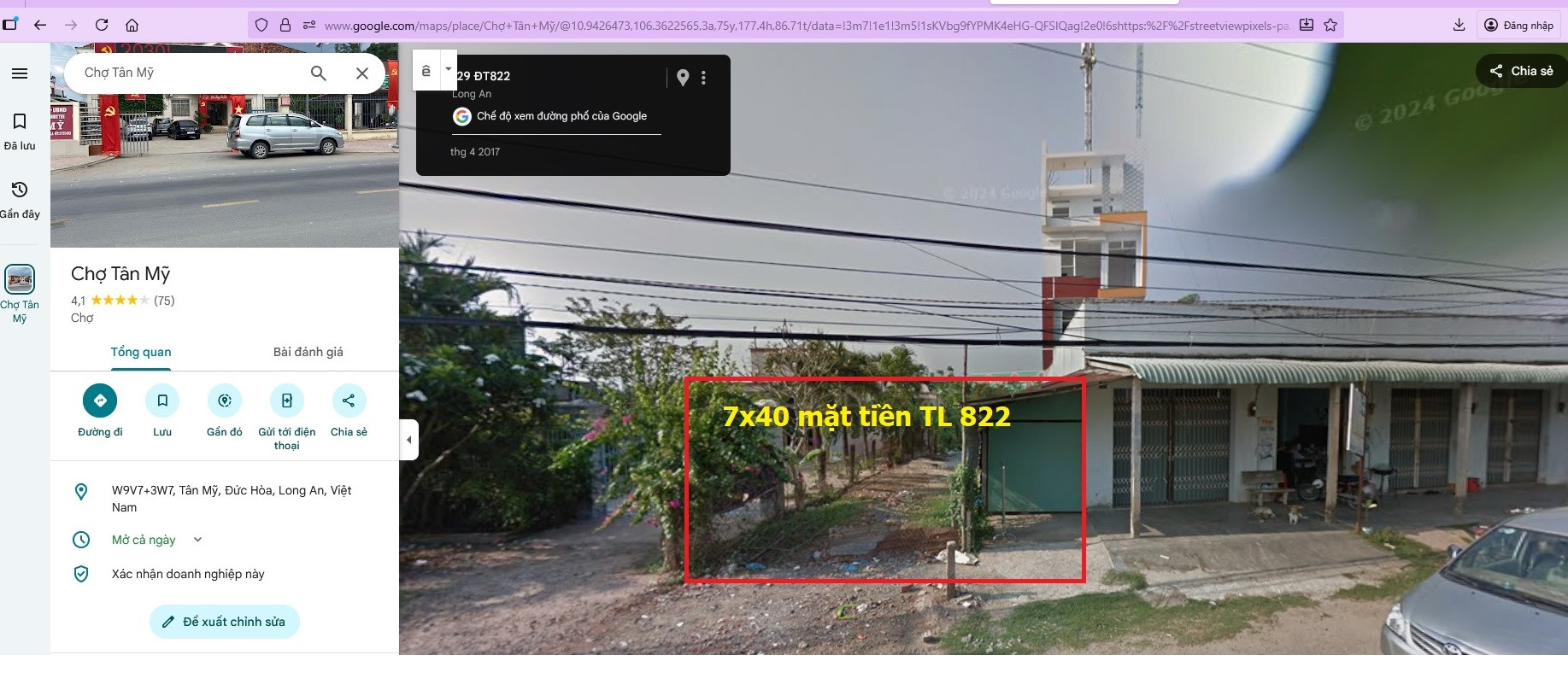 Bán đất mặt tiền TL822, ngay ngã 4, chợ Tân Mỹ, Đức Hòa, Long An