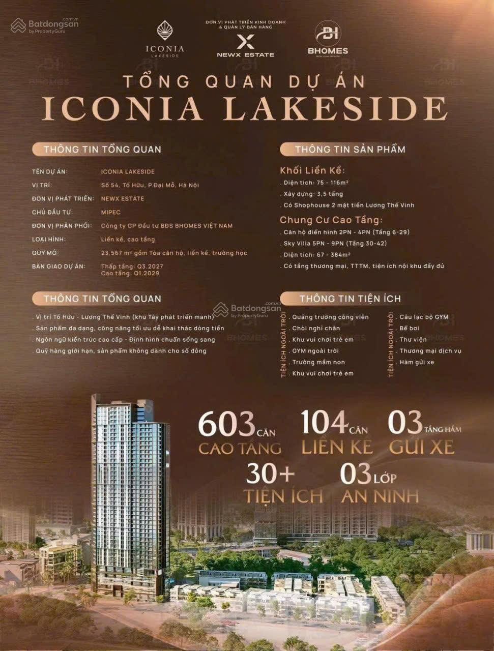Mở Bán Căn Hộ Cao Cấp Iconia Lakeside (54 Tố Hữu), Full Nội Thất - Giá Trực Tiếp CĐT