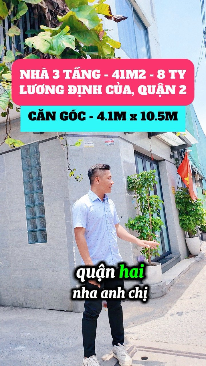 BÁN NHÀ LƯƠNG ĐỊNH CỦA QUẬN 2 - 42M2 (4.1x10.5M) - KẾT CẤU 3 TẦNG ĐẸP - SÁT MẶT TIỀN -  VIEW LANDMARK 81 - 8.3 TỶ