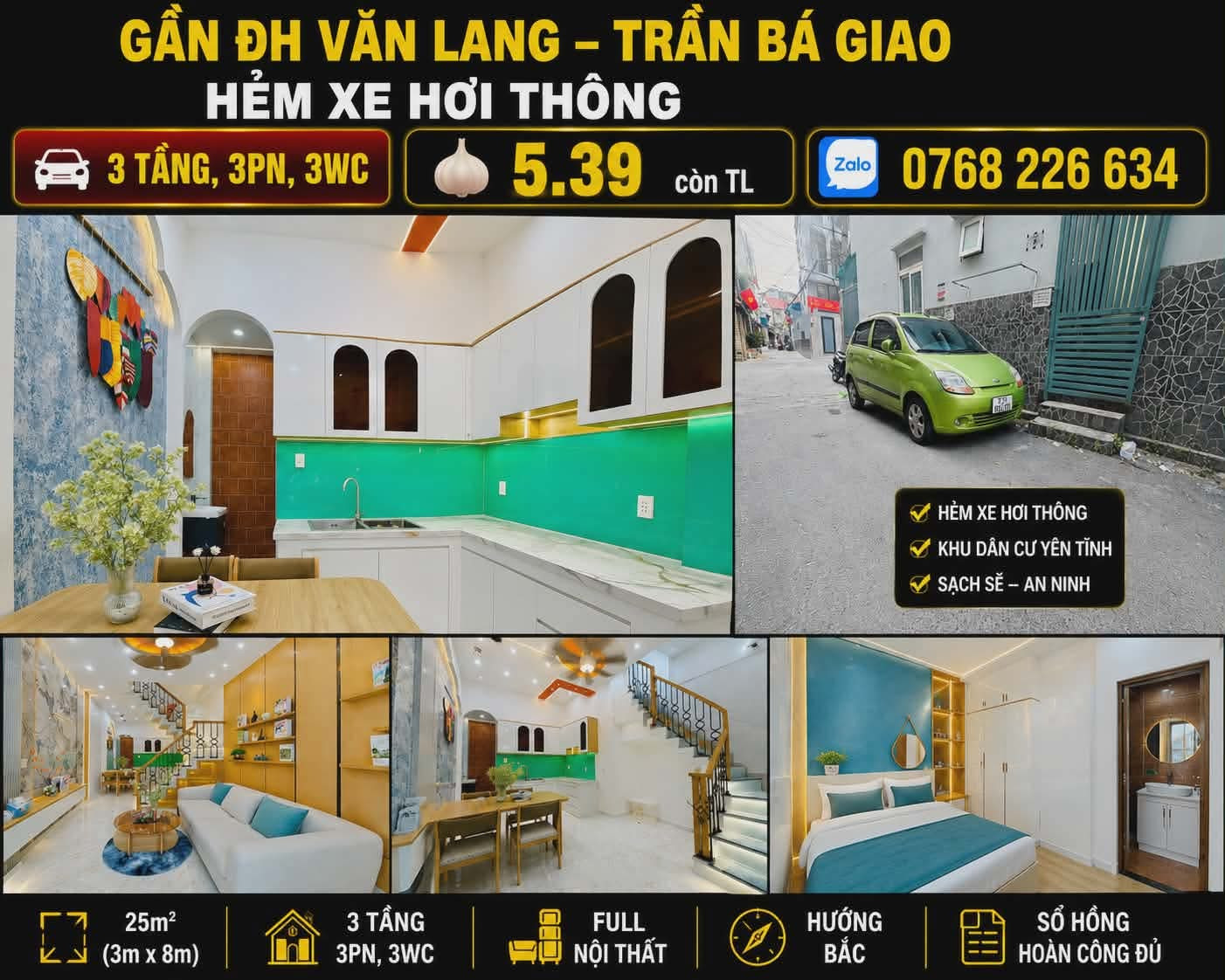 GẦN ĐH VĂN LANG, TRẦN BÁ GIAO, HẺM XE HƠI THÔNG, 5 🧄 39, 📱 0768 226 634