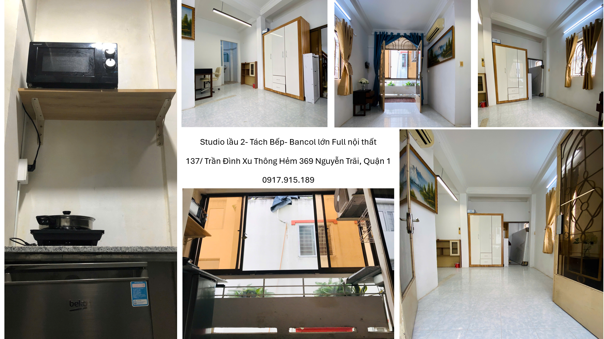 137 TRẦN ĐÌNH XU,Q1- STUDIO TÁCH BẾP- CÓ BANCOL- 30M2- FULL NT- GIÁ: 5,5TR/TH