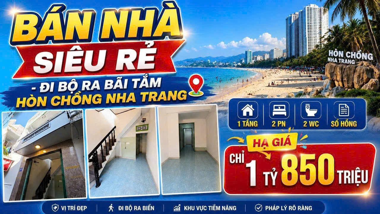 HÀNG HIẾM NHÀ GẦN BIỂN HÒN CHỒNG CHỈ 1,85 TỈ