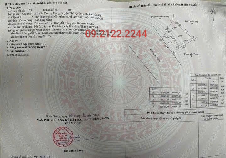 Bán đất 115m² có sẵn 50m² thổ cư ngang 7.9m giá 5.7 tỷ tại Đường Trần Hưng Đạo Đặc khu Phú Quốc