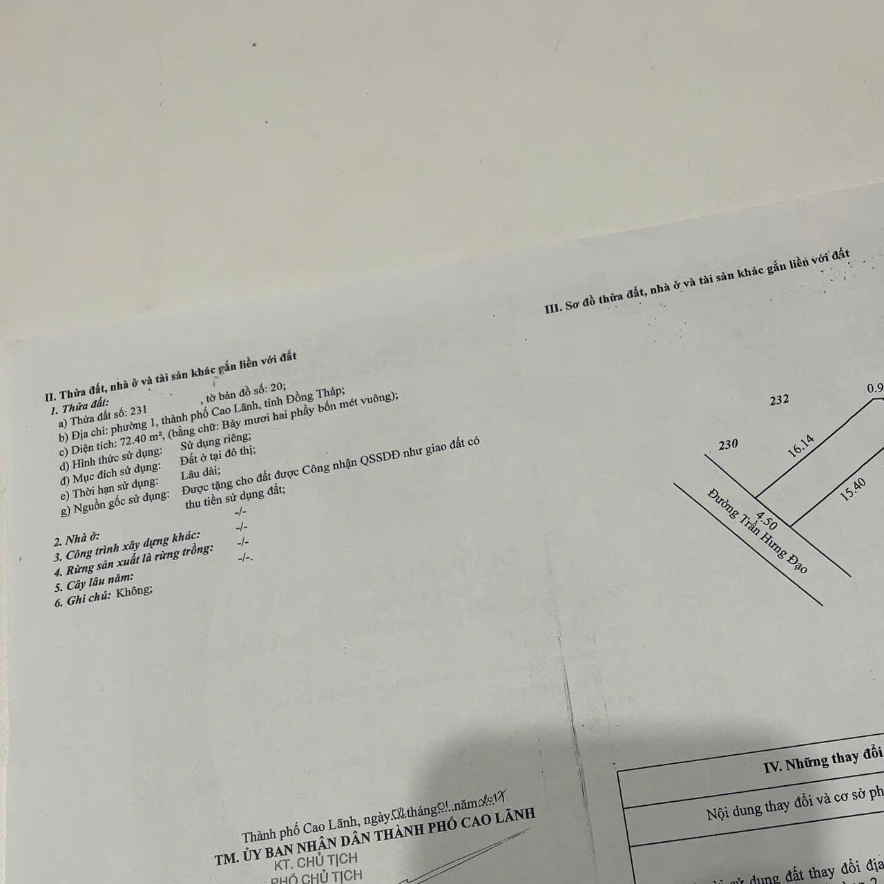 Bán nhà đất đường Trần Hưng Đạo, phường 1, thành phố Cao Lãnh, tỉnh Đồng Tháp