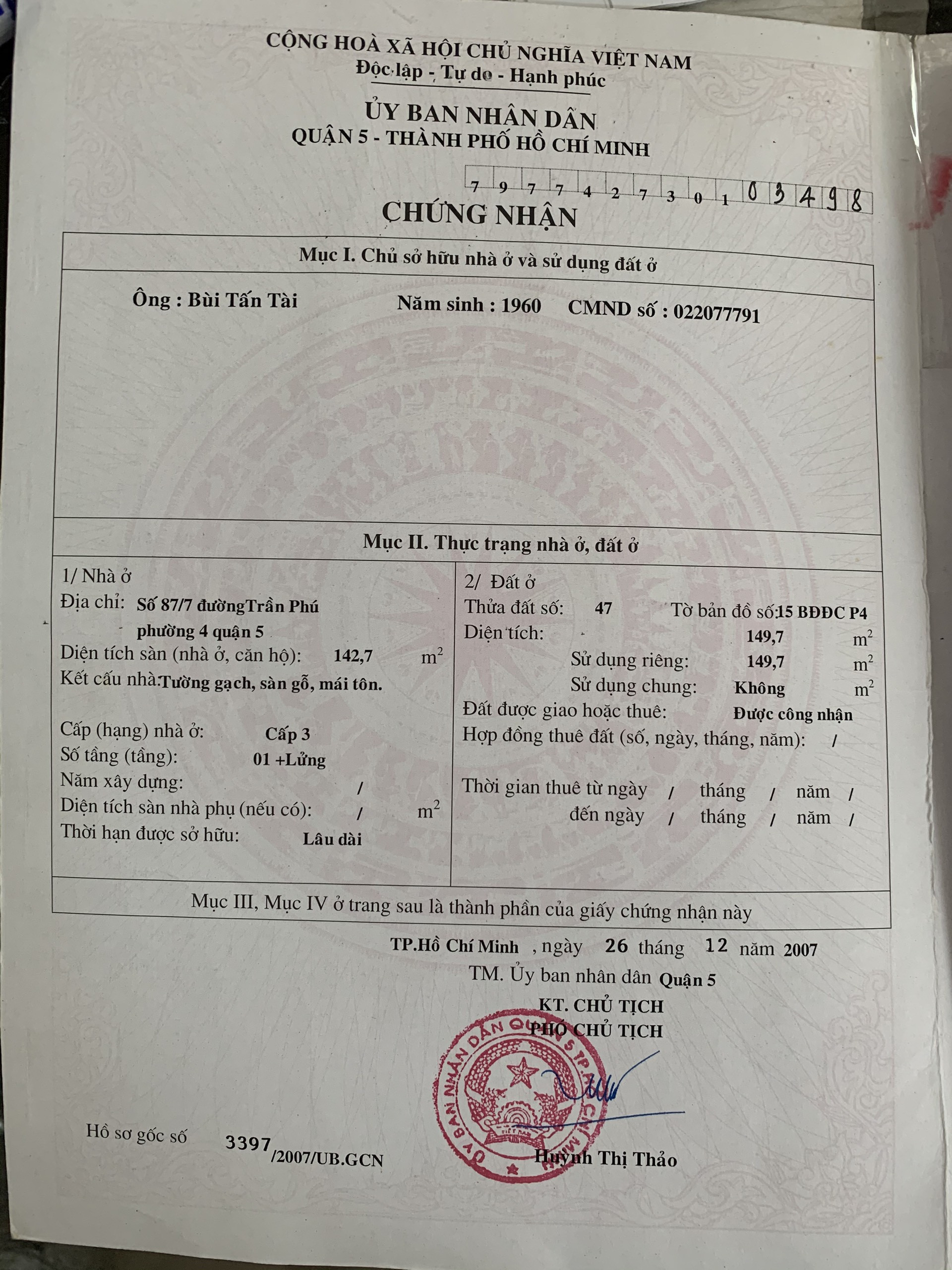 Bán nhà 87/7 Trần Phú, P4, Q5 – Giá 32 tỷ
