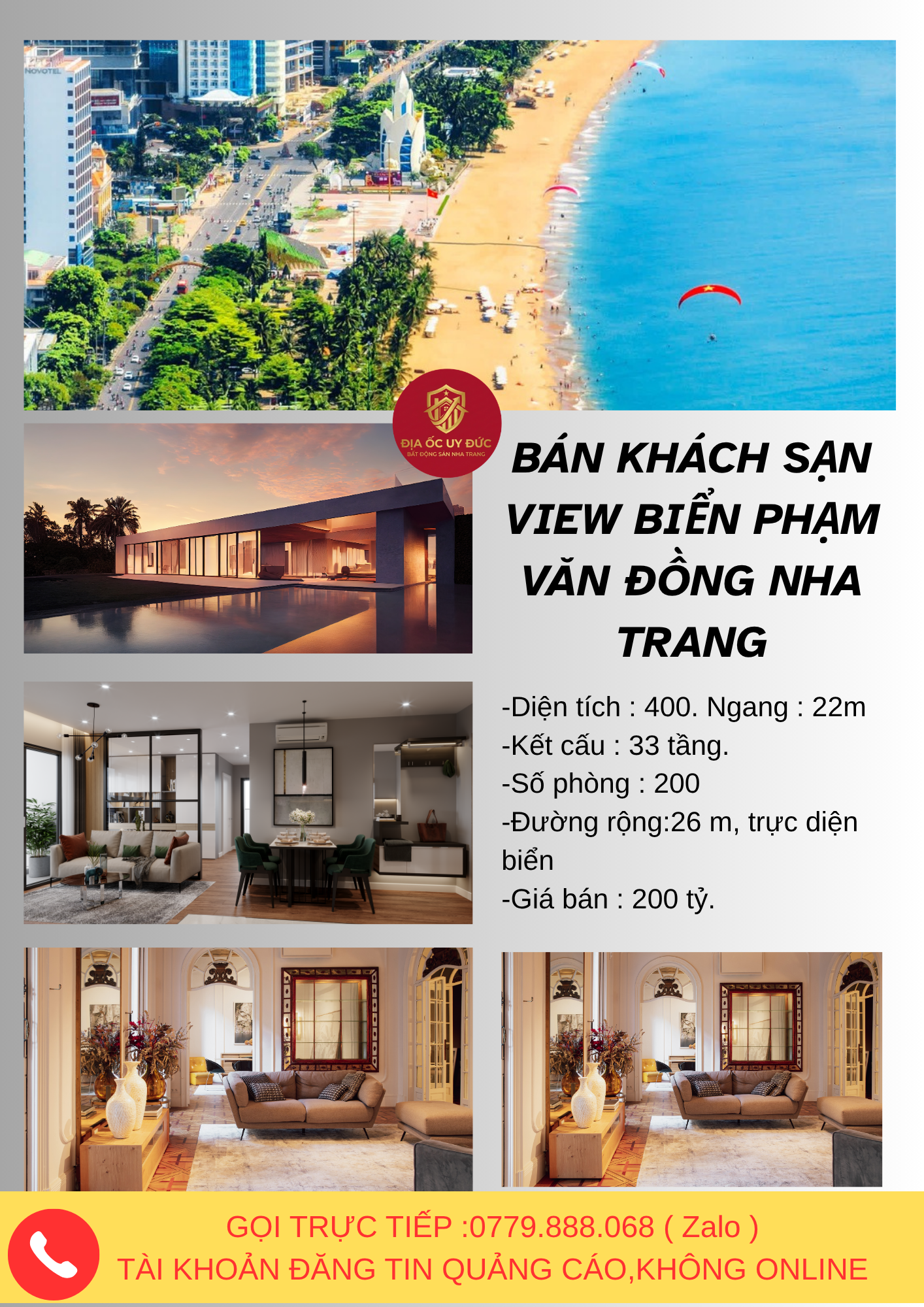 Bán khách sạn 5 sao mặt tiền Trần Phú Nha Trang 33 tầng, 200 phòng, ngang 22m