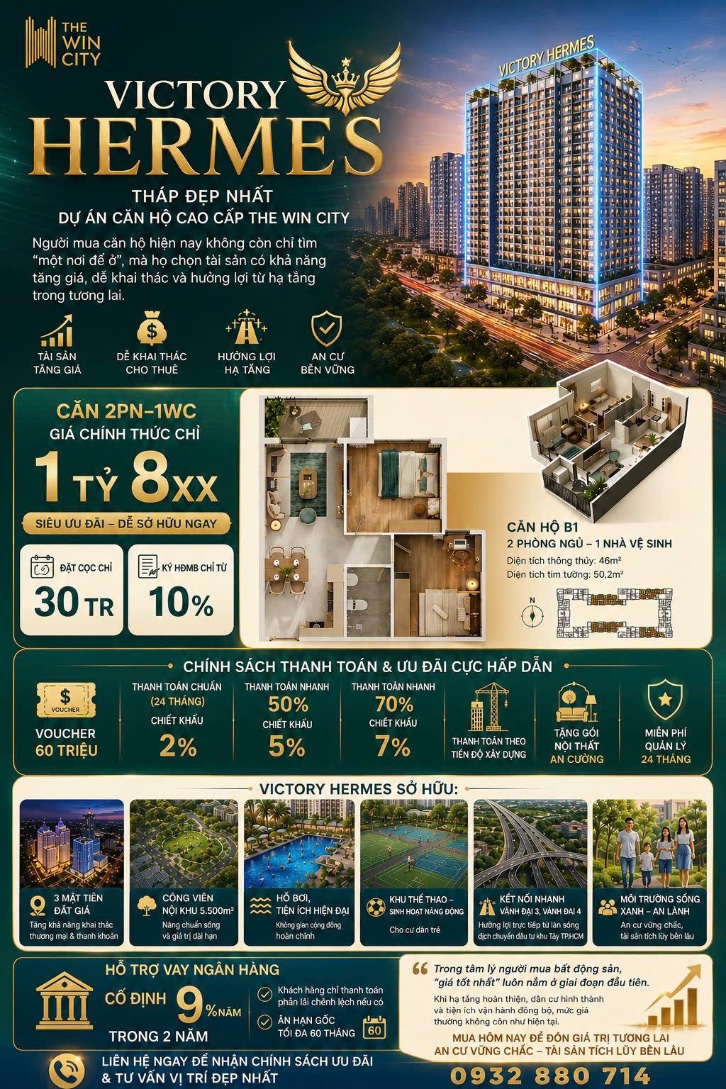 🌟VICTORY HERMES – Tháp đẹp nhất dự án Căn Hộ Cao Cấp The Win City