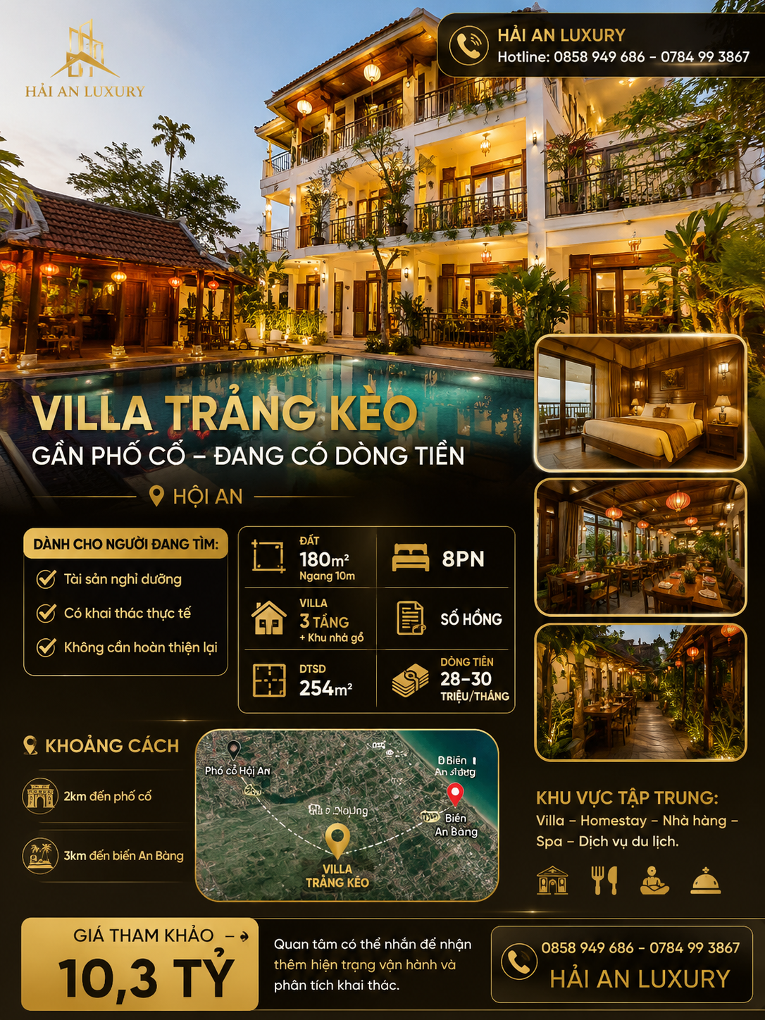 Bán Villa Trảng Kèo Hội An | 180m² | 8 Phòng | Có Dòng Tiền | Gần Phố Cổ