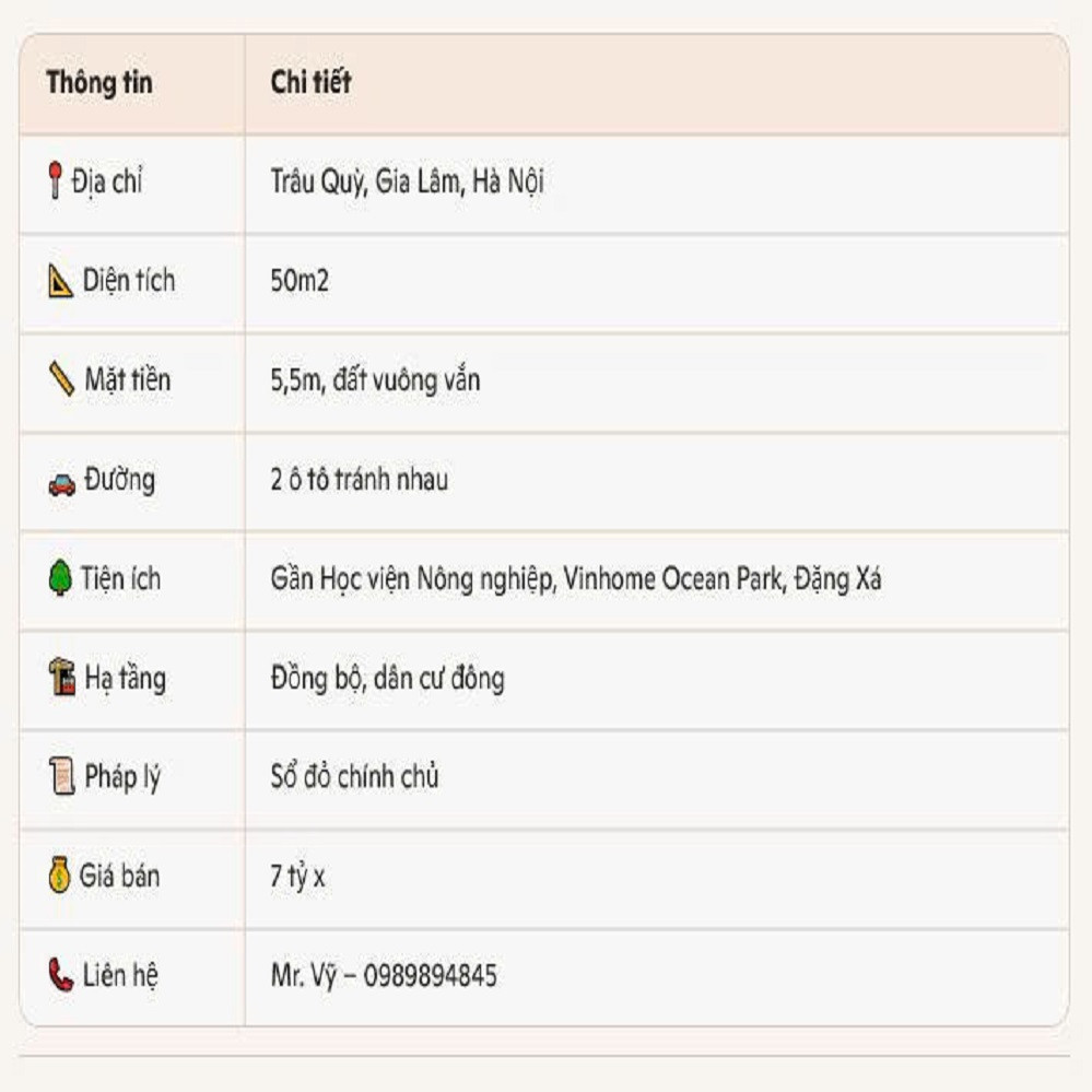 🏡 Đất Trâu Quỳ Gia Lâm 50m2, MT 5.5m, giá 7 tỷ x. Lh 0989894845 📍