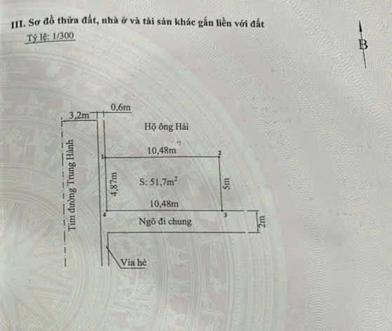 [LÔ GÓC] Bán lô đất 51,7m² full thổ cư ngang 4,8m giá 5.9 tỷ tại Đường Trung Hành Phường Hải An