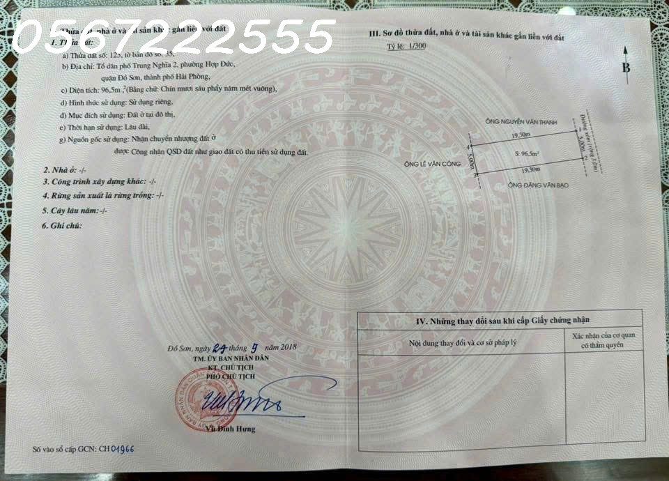 Bán đất Tuyến 2 Trung Nghĩa, Đồ Sơn diện tích rộng 96,5m2 - ZALO 0567 222 555