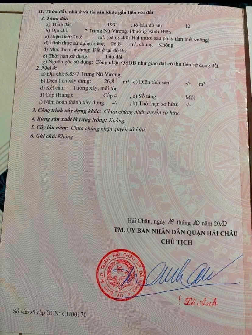 Bán đất kiệt Trưng Nữ Vương, Hải Châu 📌📌📌LÀM VIỆC TRỰC TIẾP GIÁ TỐT !!!