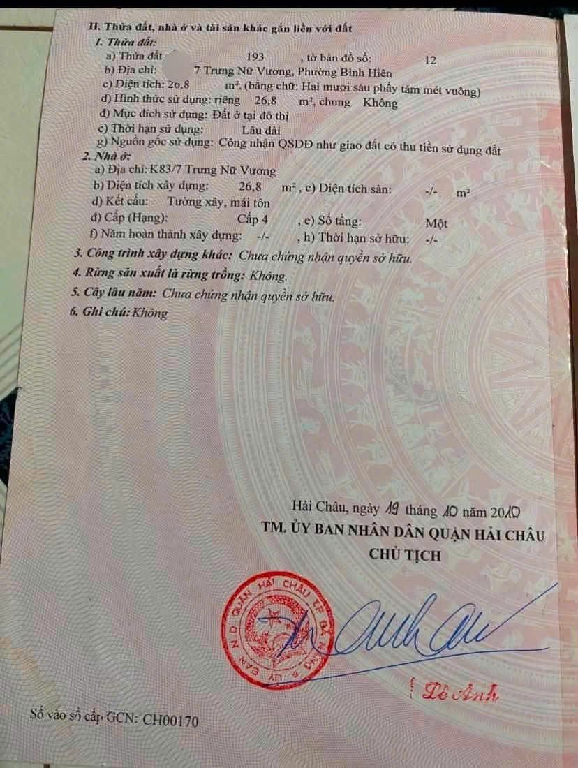 Bán đất kiệt Trưng Nữ Vương, Hải Châu 📌📌📌LÀM VIỆC TRỰC TIẾP GIÁ TỐT !!!