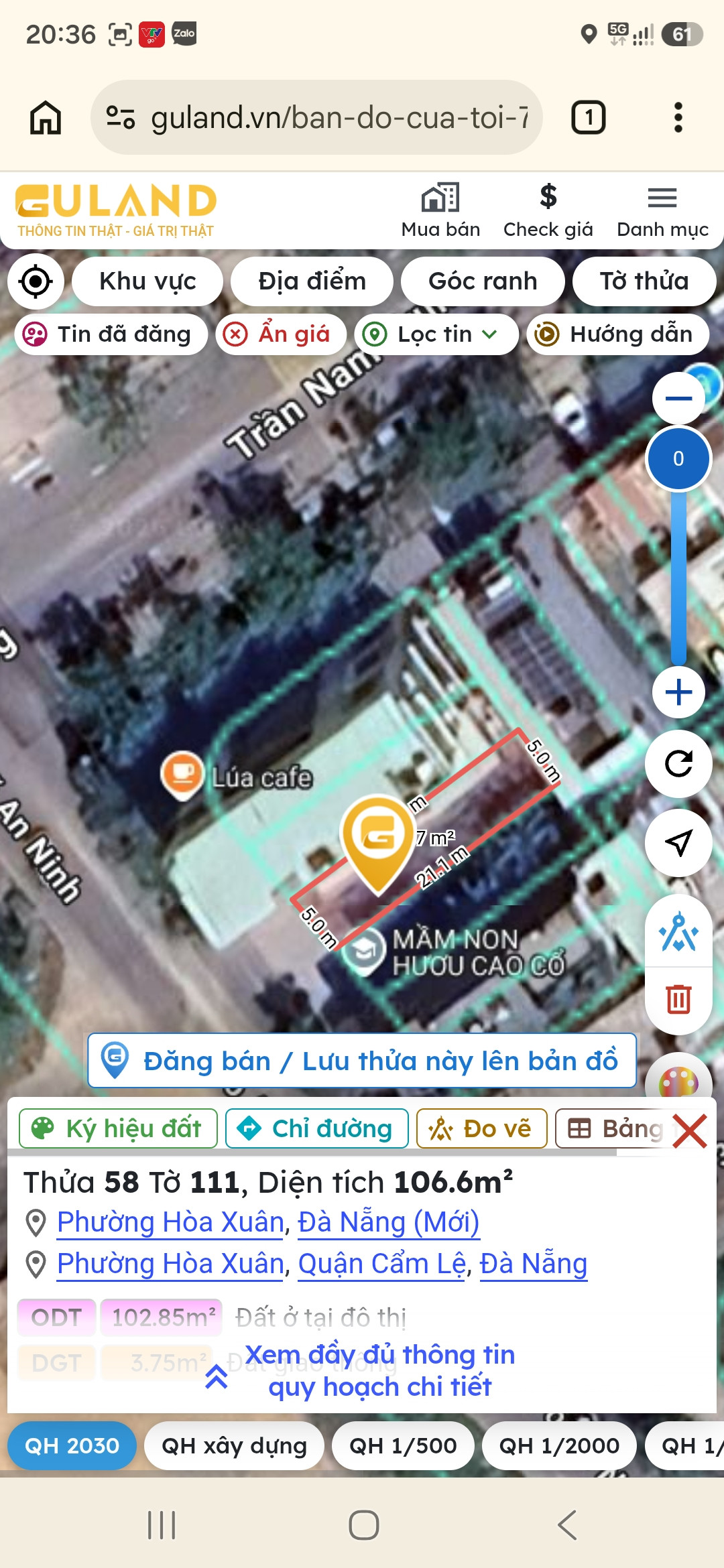Bán đất 212m² full thổ cư ngang 10m giá 69 triệu tại Đường Võ An Ninh Phường Hòa Xuân
