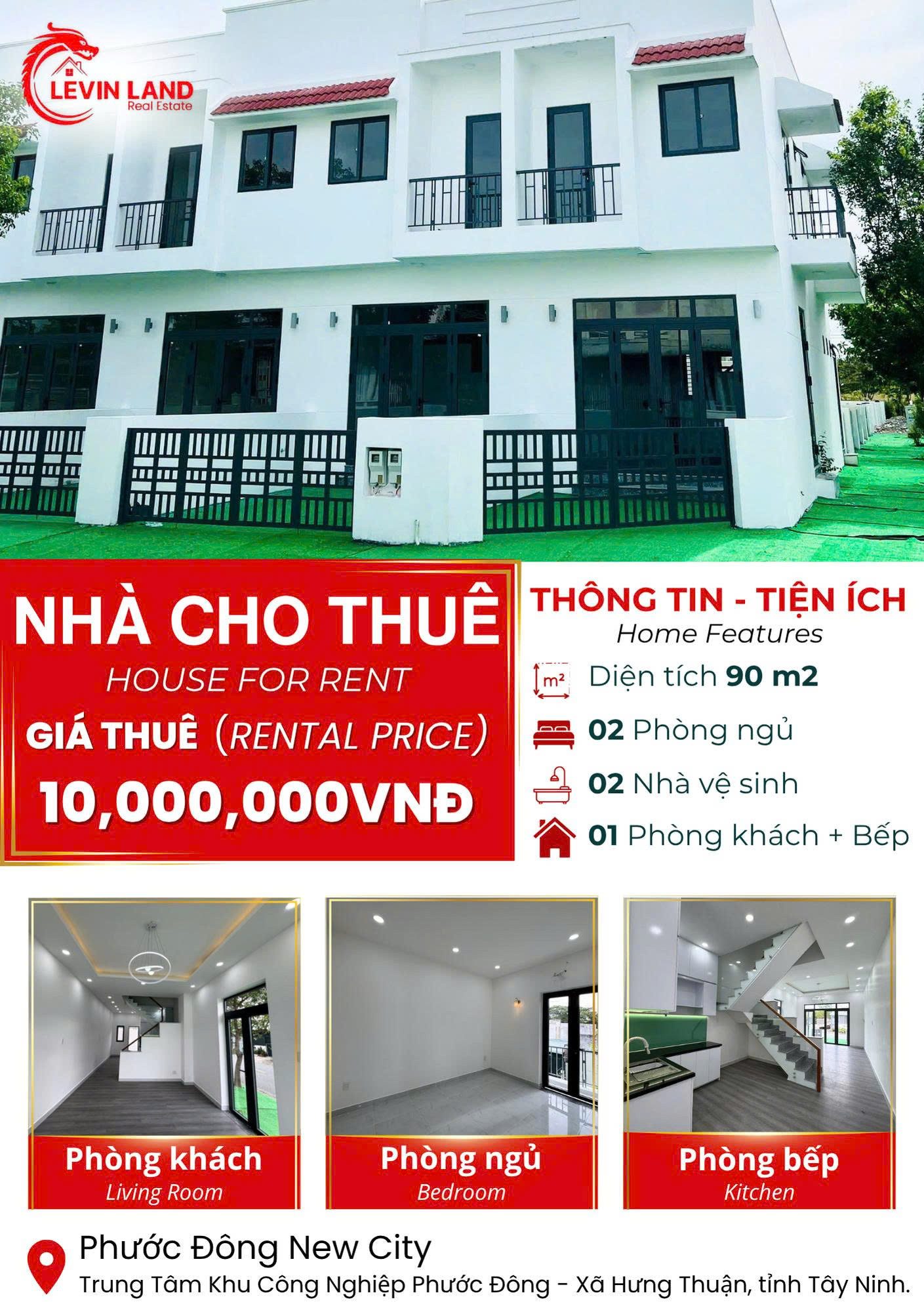 NHÀ PHỐ CHO THUÊ NGAY KCN PHƯỚC ĐÔNG – FULL TIỆN ÍCH – DỌN VÀO Ở NGAY