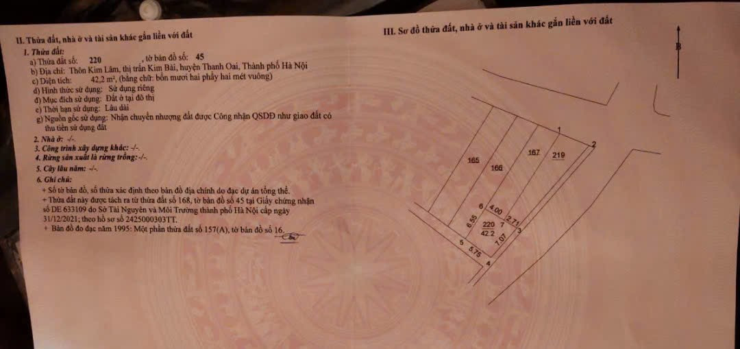Bán đất 42m² full thổ cư ngang 6,7m tại Đường Xóm Đình Xã Thanh Oai