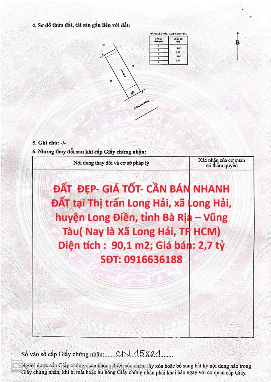 ĐẤT  ĐẸP- GIÁ TỐT- CẦN BÁN NHANH ĐẤT tại Xã Long Hải, Long Điền, Bà Rịa VT