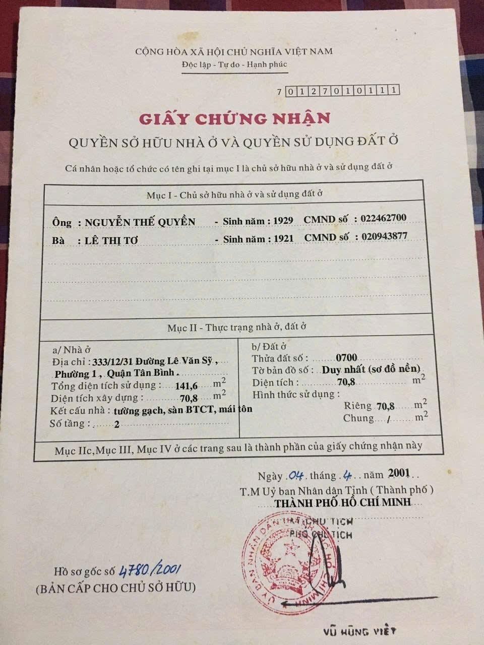 Chính Chủ Bán Nhà Hẻm 333/12/21 Lê Văn Sỹ – Giá 12 tỷ