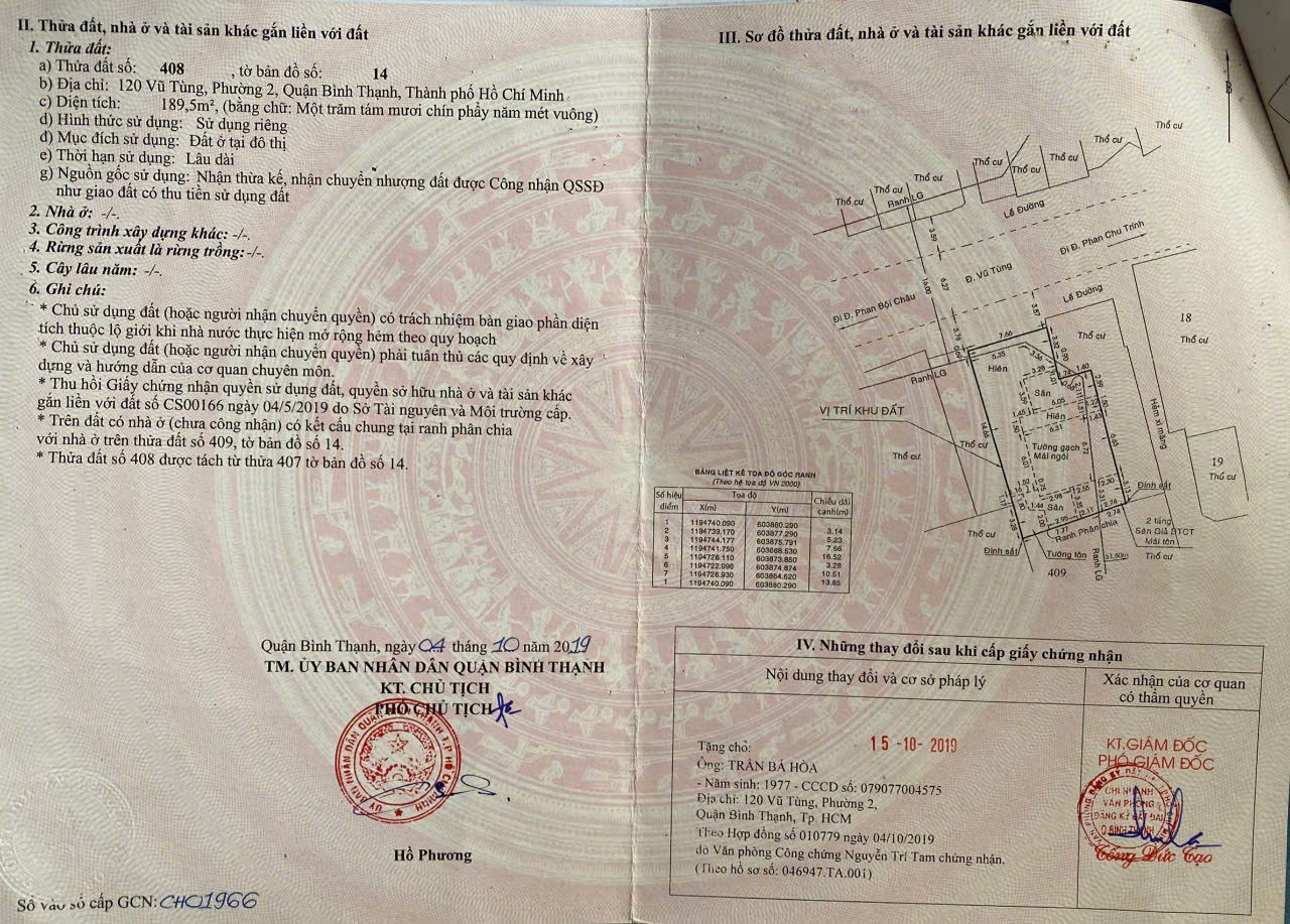 Bán CHDV Mặt tiền 120 VŨ TÙNG – Giá 35 tỷ