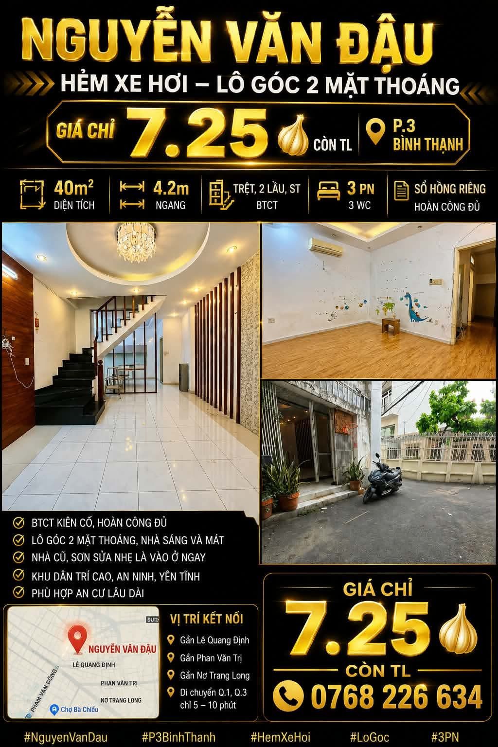 Bán Nhà riêng 40m2 có sẵn 40 m2 thổ cư giá 7.25 tỷ tại - Chọn - Phường 03 Quận Bình Thạnh TP. Hồ Chí Minh