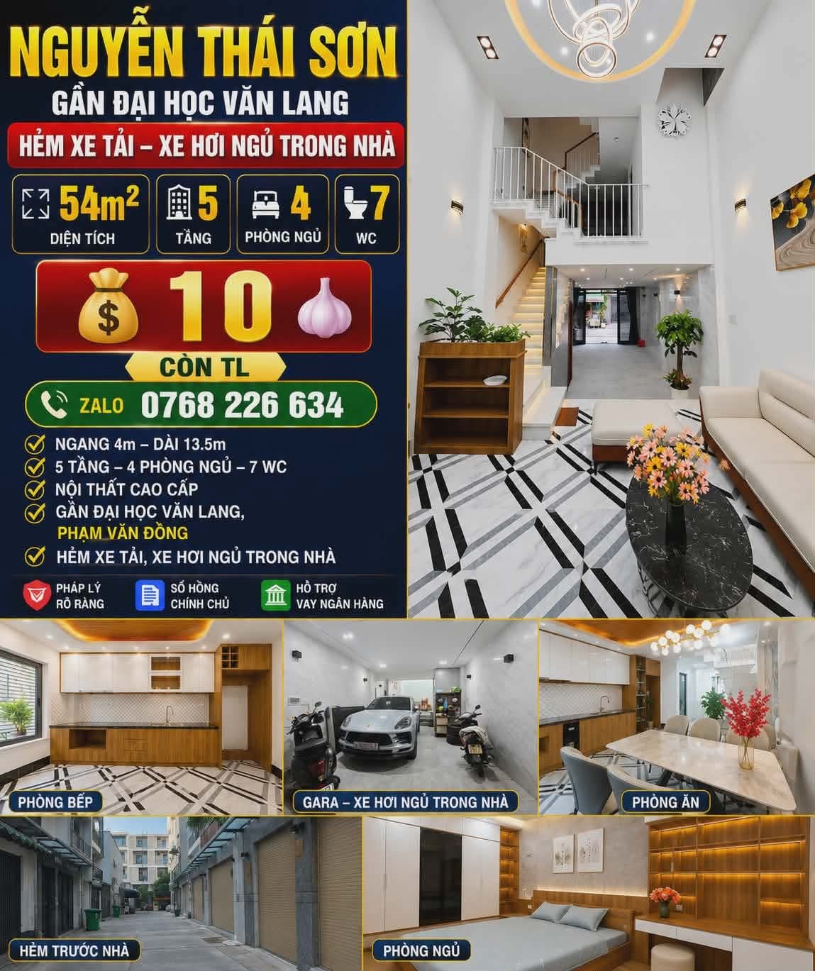 🍀 NGUYỄN THÁI SƠN • GẦN ĐH VĂN LANG • HX TẢI XE HƠI NGỦ TRONG NHÀ • 54M² • 5 TẦNG • 💰10🧄 • 📱0768 226 634