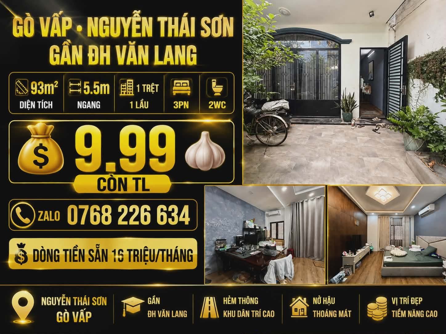 🍀 GÒ VẤP • NGUYỄN THÁI SƠN • GẦN ĐH VĂN LANG • 93M² • NGANG 5.5M • 3PN • 💰 9.99 🧄