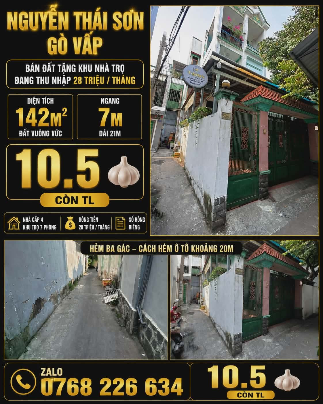 🍀 NGUYỄN THÁI SƠN GÒ VẤP 142M² NGANG 7M NHÀ CẤP 4 KHU TRỌ 7 PHÒNG DÒNG TIỀN 28 TRIỆU 💰10.5🧄