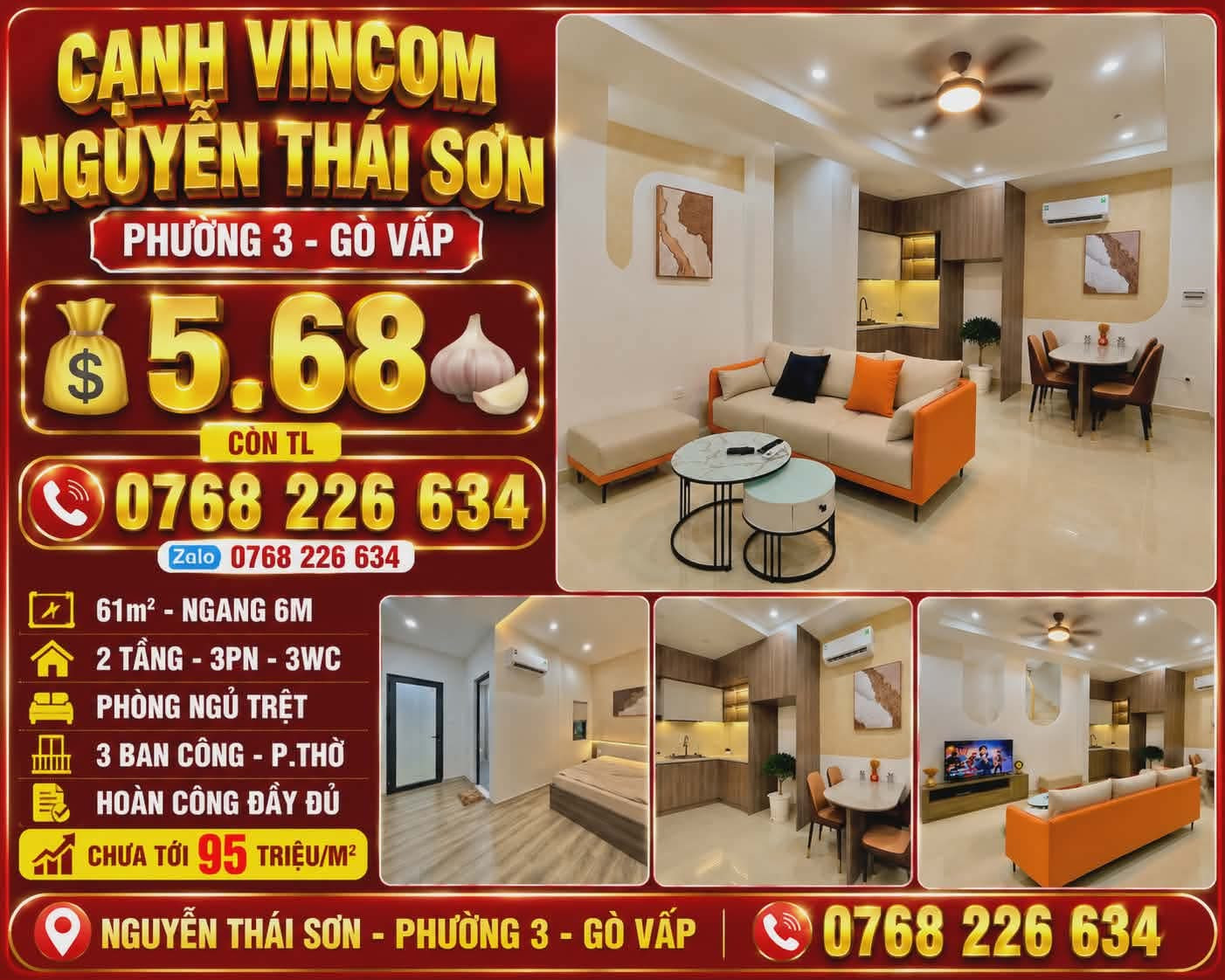 🍀 CẠNH VINCOM NGUYỄN THÁI SƠN PHƯỜNG 3 GÒ VẤP NGANG 6M 61M² 💰5.68🧄 📱0768 226 634