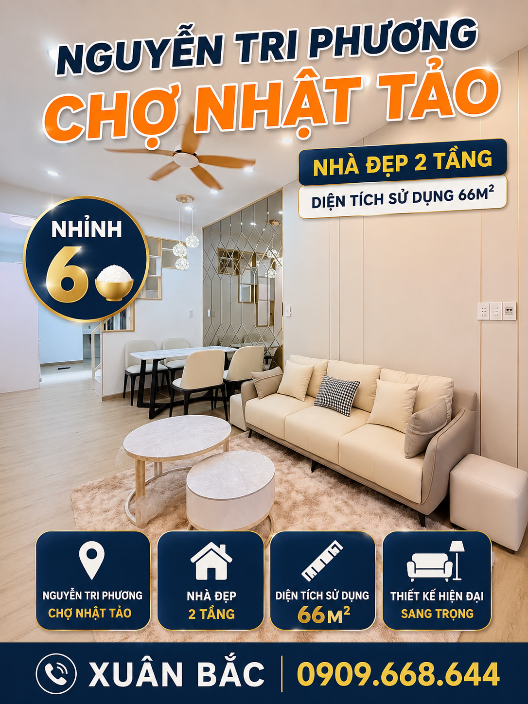 NGUYỄN TRI PHƯƠNG - ĐH KINH TẾ 
NHÀ ĐẸP 2 TÂNG BTCT 
DIỆN TÍCH SỬ DỤNG 66M²(ONDD)