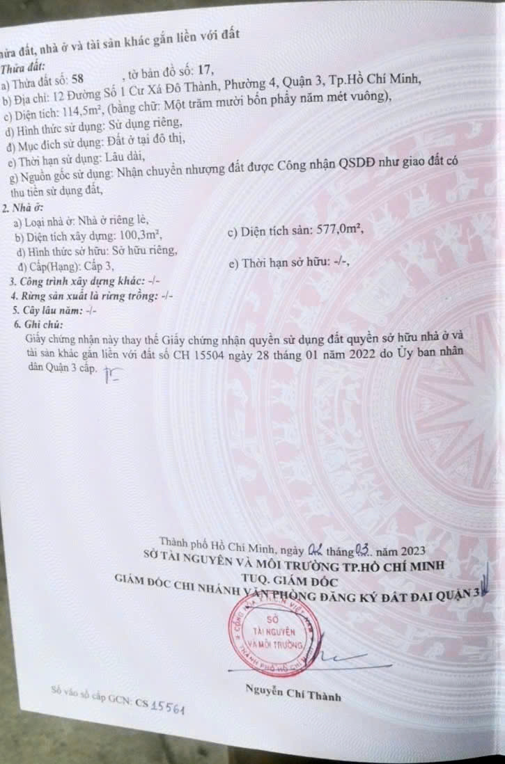 Bán nhà 12 đường số 1 Cư Xá Đô Thành, P.4, quận 3 – Giá 45 tỷ
