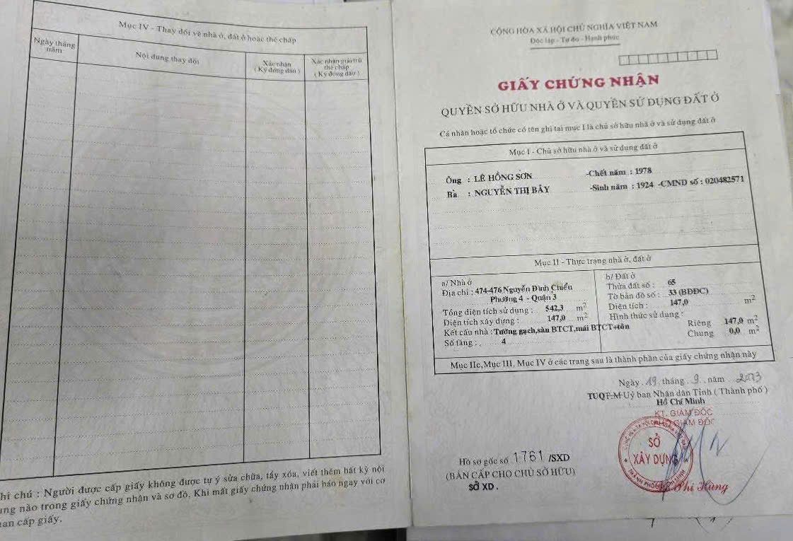 Chính Chủ Bán Nhà Mặt tiền 474-476 Nguyễn Đình Chiểu – Giá 90 tỷ