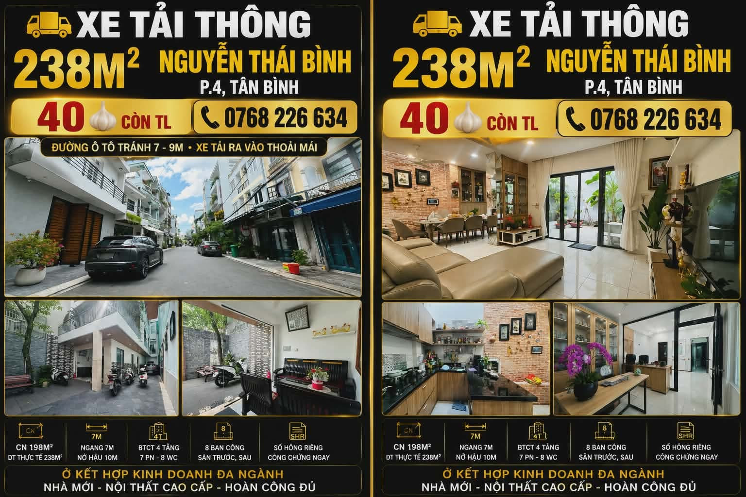 XE TẢI THÔNG. 238M². NGUYỄN THÁI BÌNH, P.4, TÂN BÌNH. 💰 40 🧄 CÒN TL. 📱 0768 226 634