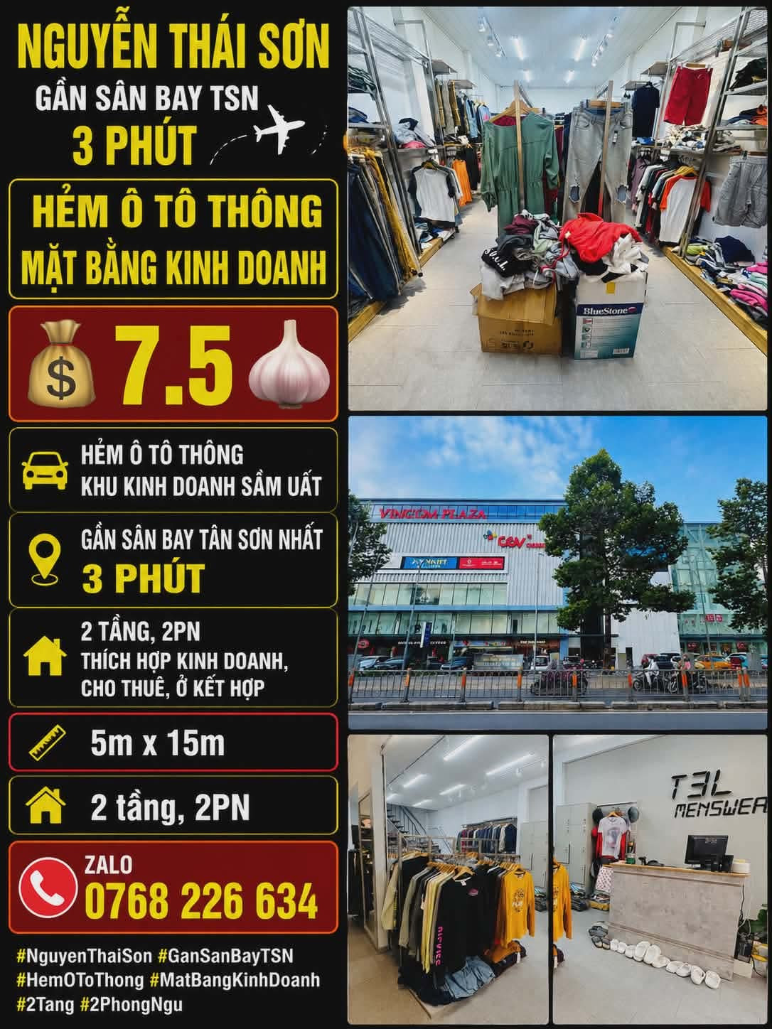 NGUYỄN THÁI SƠN, GẦN SÂN BAY TSN 3 PHÚT, HẺM Ô TÔ THÔNG, MẶT BẰNG KINH DOANH, 2 TẦNG 2PN, 💰7.5🧄, 📱0768 226 634