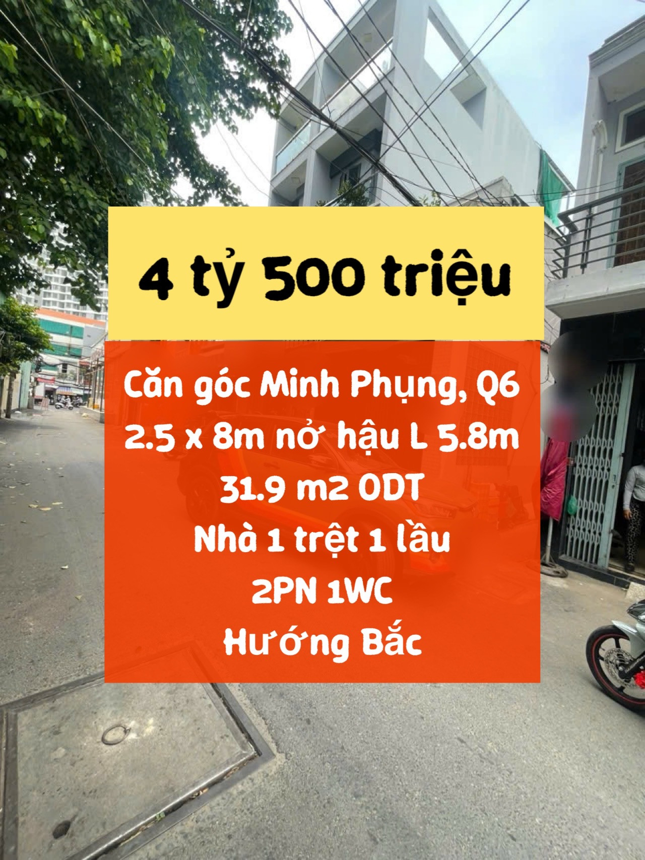 Căn góc hẻm xe tải Minh Phụng chỉ 4.5 tỷ !
