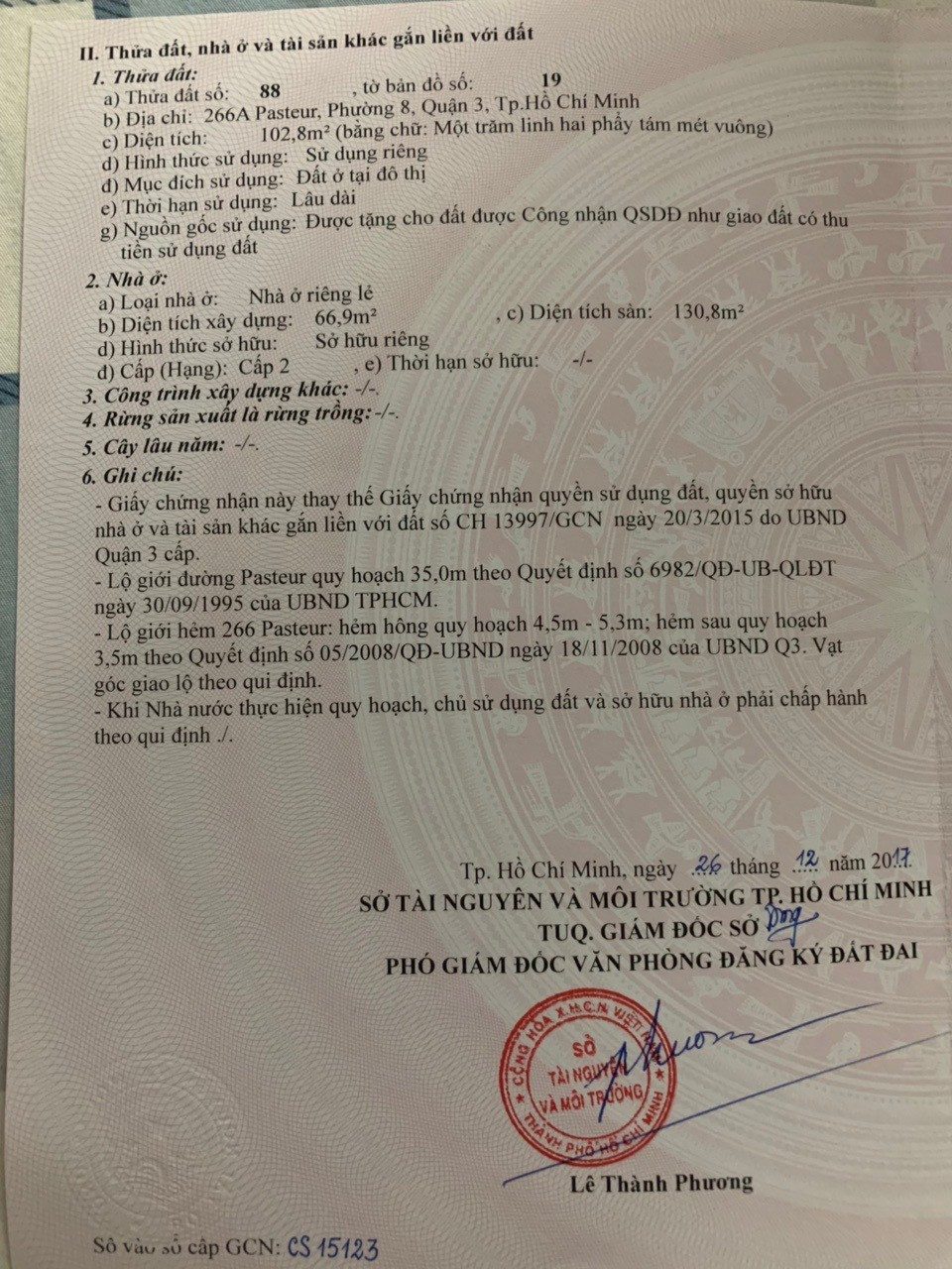 Chính Chủ Bán Nhà Mặt tiền 266A Pasteur – Giá 74 tỷ