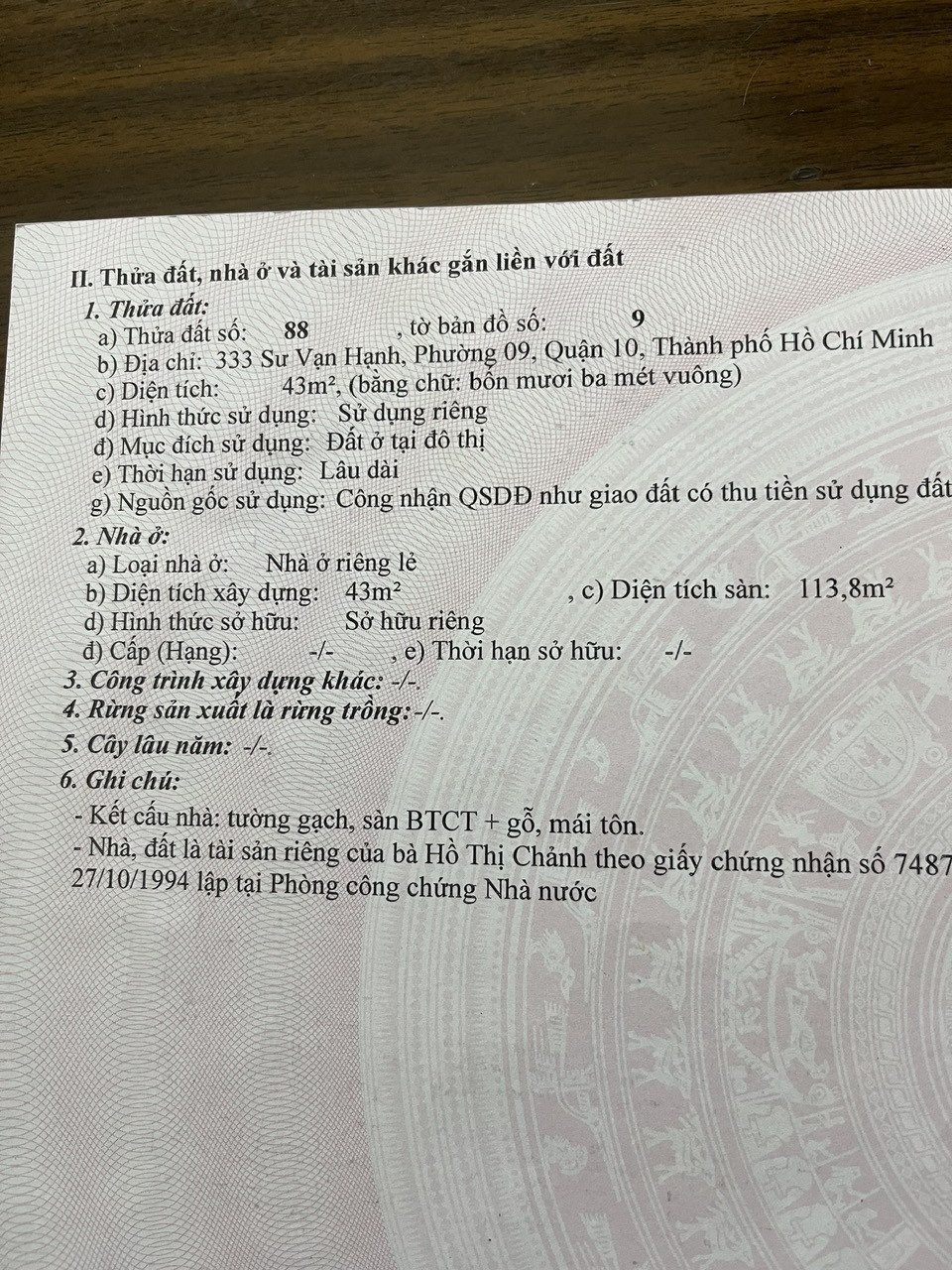 Chính Chủ Bán Nhà Mặt tiền 333 Sư Vạn Hạnh – Giá 13,3 tỷ