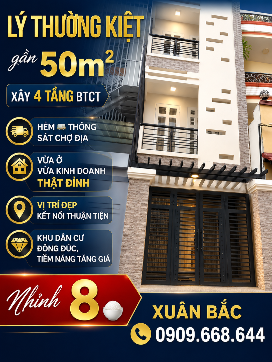 LÝ THƯỜNG KIỆT KẾ ĐH BÁCH KHOA NHÀ 4 TÂNG BTCT TIEN Ở VÀ KINH DOANH