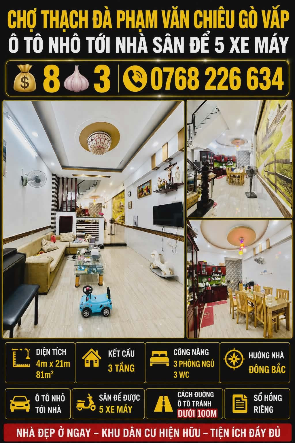 🍀 CHỢ THẠCH ĐÀ PHẠM VĂN CHIÊU GÒ VẤP Ô TÔ NHỎ TỚI NHÀ SÂN 5 XE MÁY 💰 8 🧄 3 📱 0768 226 634