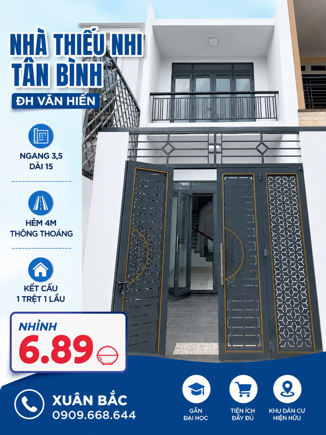 NHÀ THIẾU NHI TÂN BÌNH - ĐH VĂN HIẾN 
 NHÀ MỚI NGANG 3,5 DÀI 15 HẺM THÔNG(PAC)