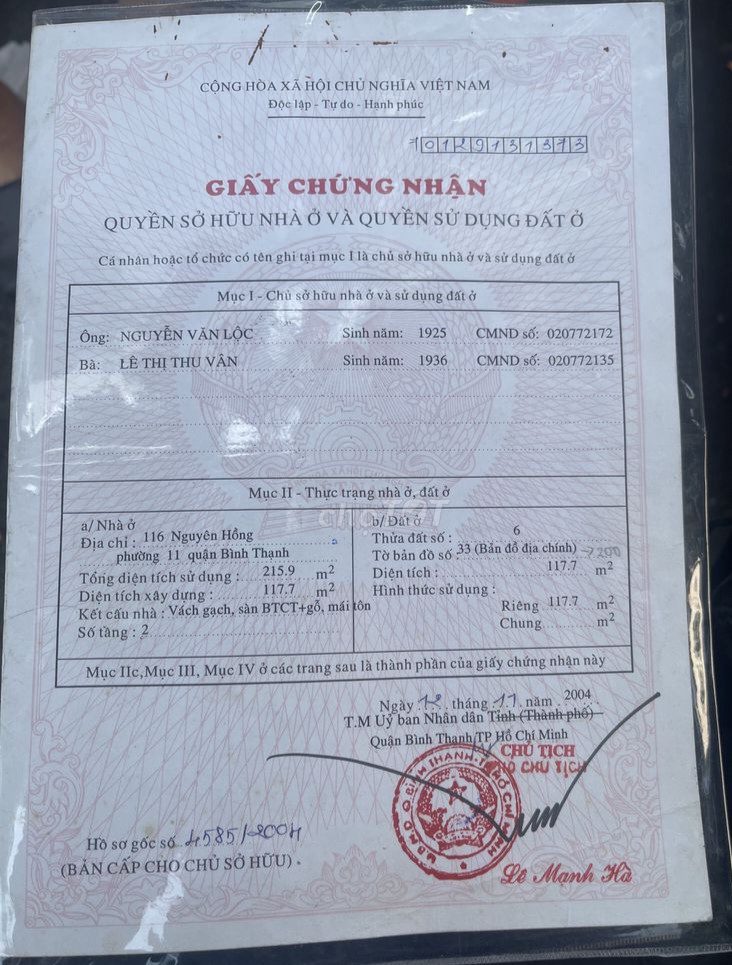 Nhà Đất 116 Nguyễn Hồng phường 11 Quận Bình Thạnh