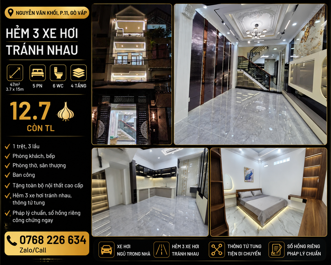 Hẻm 3 xe hơi tránh nhau, 47m², 5PN, Nguyễn Văn Khối, P.11, Gò Vấp. 💰12.7 🧄 còn TL
📱 0768 226 634