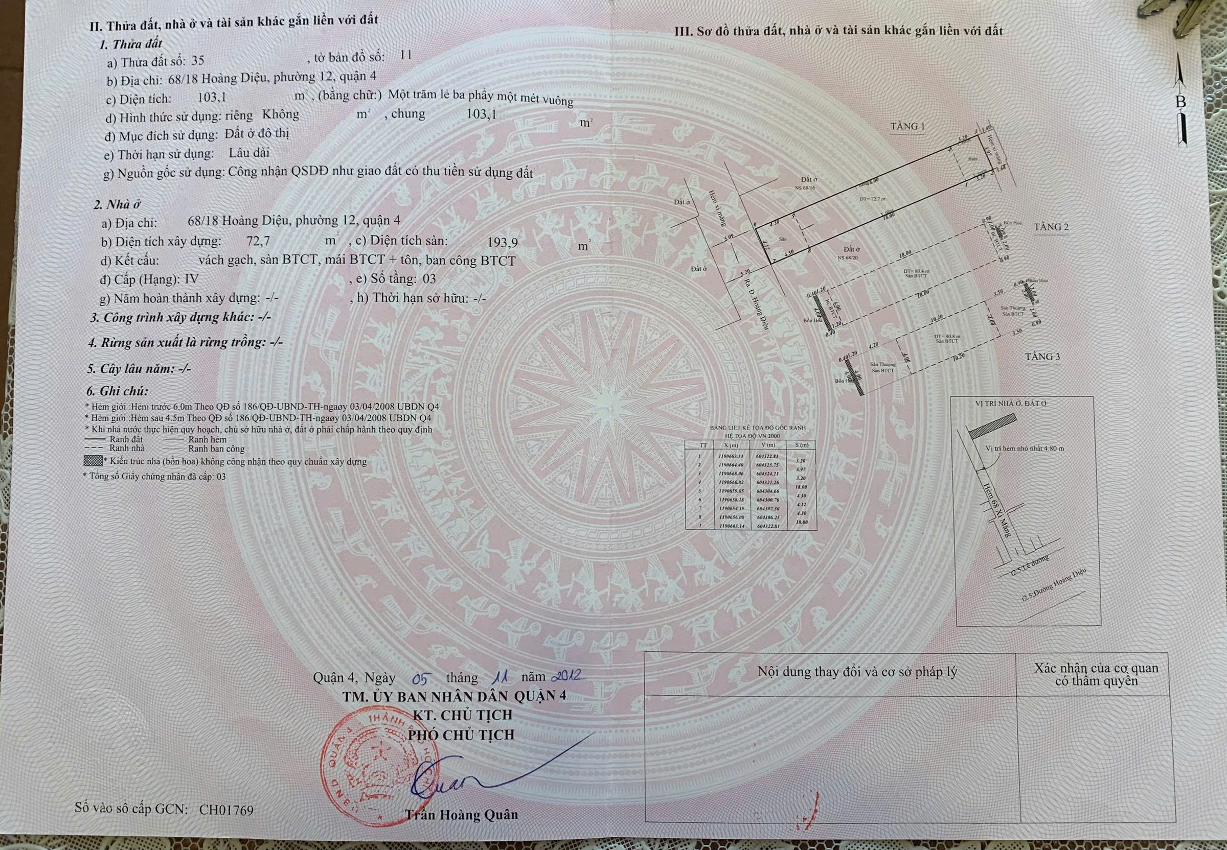 Bán Nhà Hẻm 68/18 Hoàng Diệu, Phường 12, Quận 4